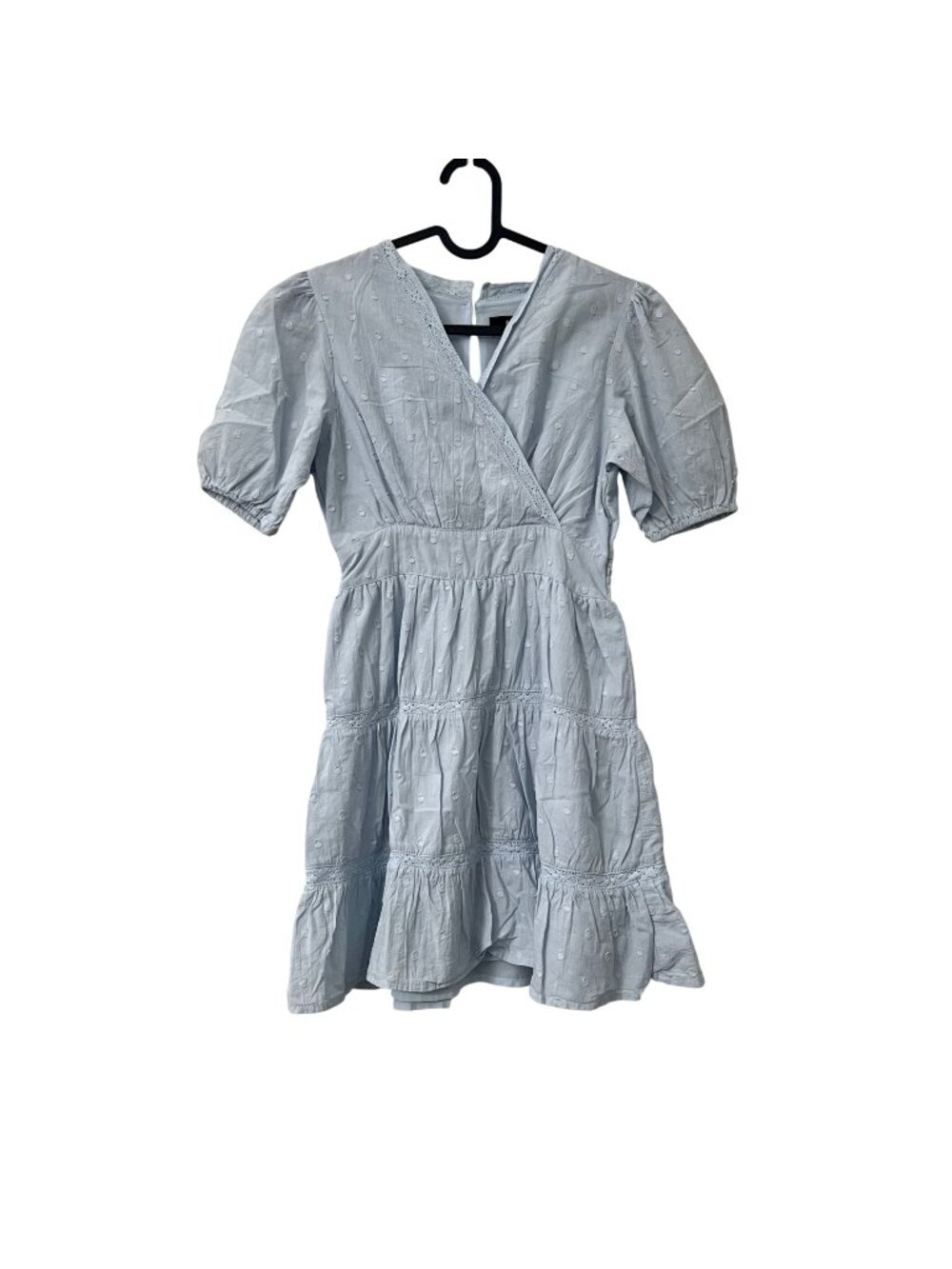 Aqua Girls Baby Blue Swiss Dot Bohemian Tiered Fit Flare Dress Size Large